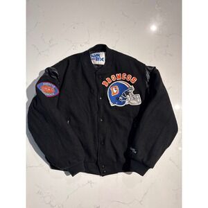 Chalk Line Denver Broncos Vintage Varsity Jacket Mens XL Black Wool Leather 90s
